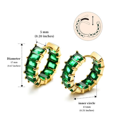 MESOVOR Hoop Earrings 18K with Zirconia for Women (Green)