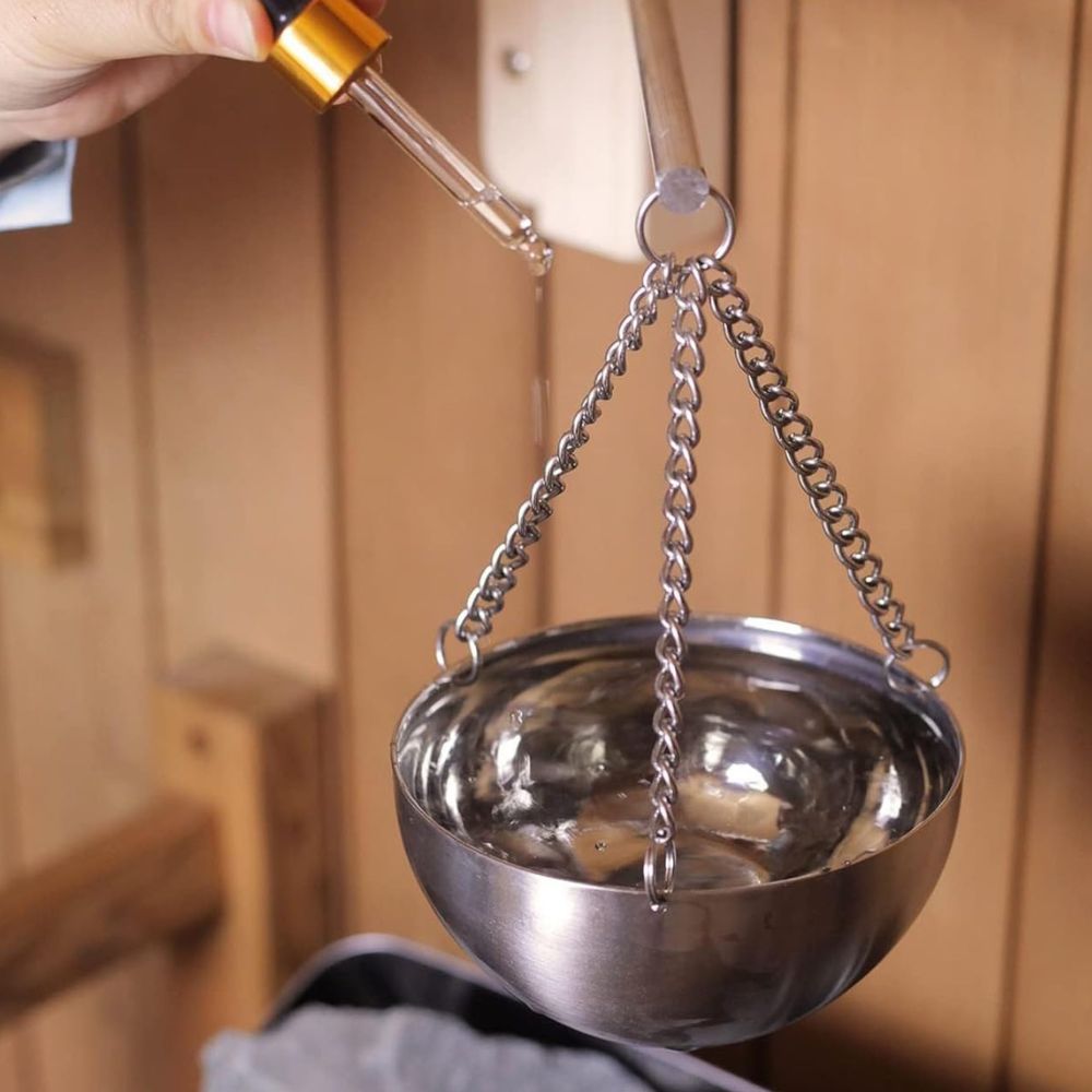 WOOLUCK Sauna evaporator bowl made of stainless steel: Aroma bowl with accessories | Hanging