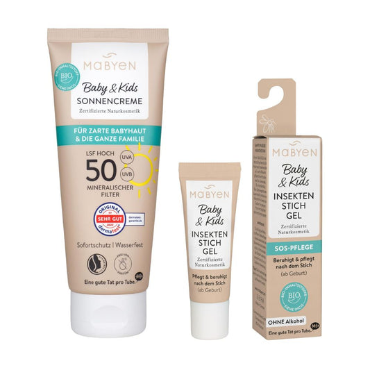 Mabyen Baby &amp; Kids Summer Protection Set (2-piece): Sunscreen SPF 50 + Insect Bite Gel | From birth, Vegan