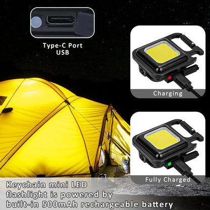 COB Keychain LED Flashlight with 1000 Lumens | 3 Light Modes and Folding Bracket: Rechargeable